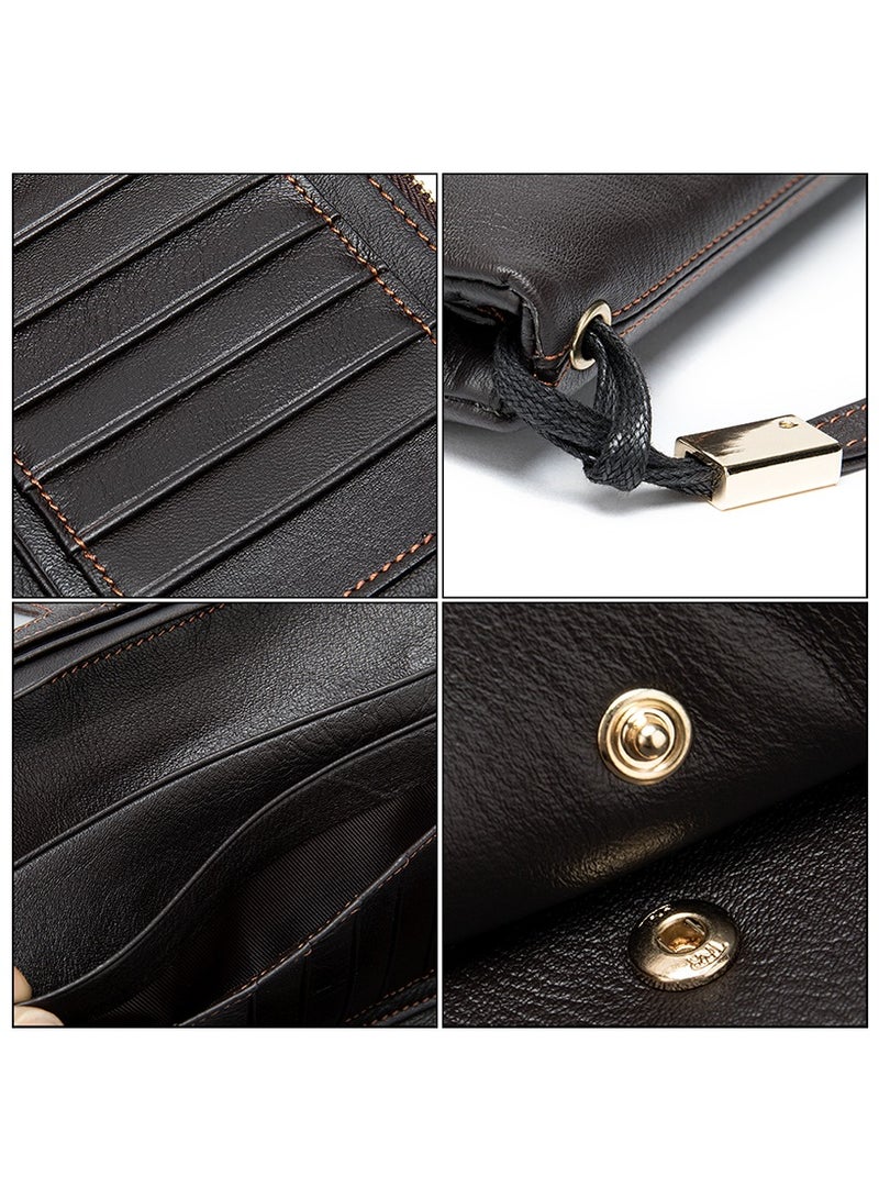 WalletBest Seller on Noon Black Long Medium Wallet Large Capacity 14 Card Slots + Photo Slot Top Handle Metal Snap Closure Chic Women Bag  - Image 5