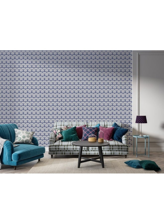 Home Gallery Hexagon Pattern With Unique Blue Shape Inside
 Fabric Wallpaper Covers An Area ​​Up To 4.2Mx3M With Adhesive  And Smoothing Tool  - Image 1