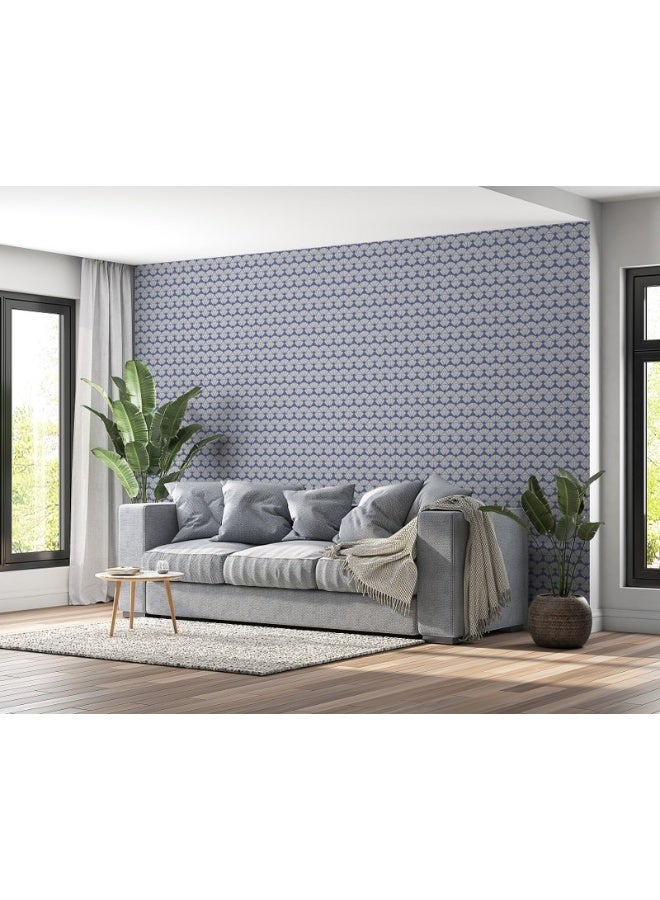Home Gallery Hexagon Pattern With Unique Blue Shape Inside
 Fabric Wallpaper Covers An Area ​​Up To 4.2Mx3M With Adhesive  And Smoothing Tool  - Image 5