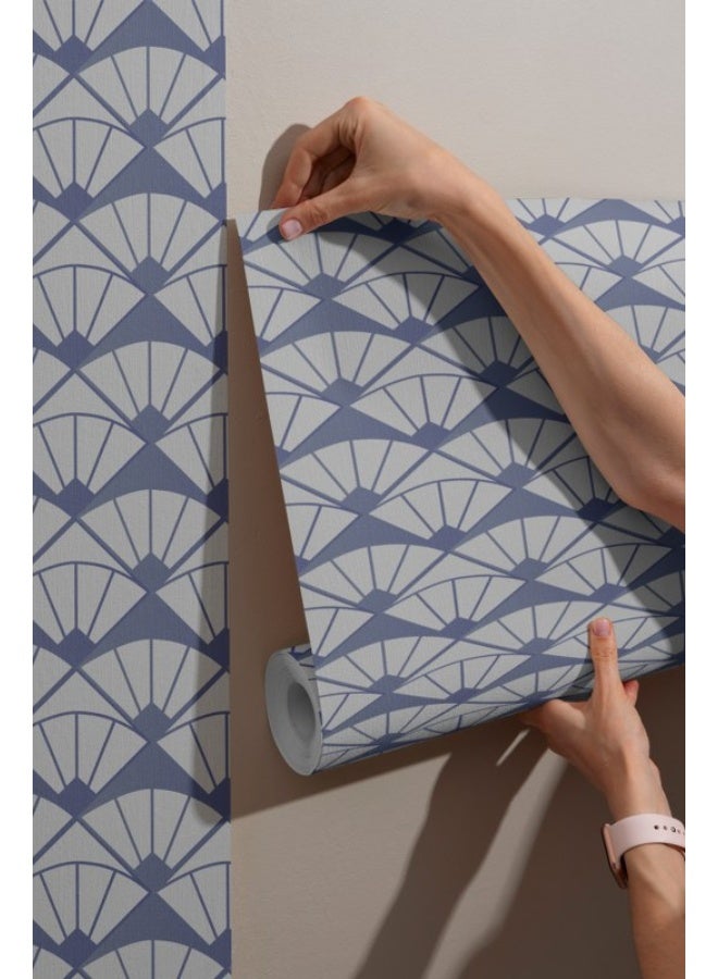 Home Gallery Hexagon Pattern With Unique Blue Shape Inside
 Fabric Wallpaper Covers An Area ​​Up To 4.2Mx3M With Adhesive  And Smoothing Tool  - Image 2
