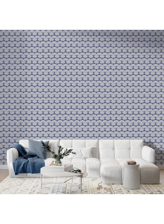 Home Gallery Hexagon Pattern With Unique Blue Shape Inside
 Fabric Wallpaper Covers An Area ​​Up To 4.2Mx3M With Adhesive  And Smoothing Tool  - Image 3
