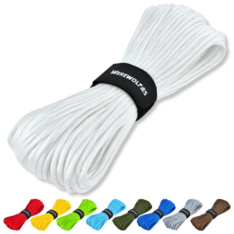 WEREWOLVES Paracord Rope, 7 Strand Type III Parachute Cord 4mm 100ft / 200ft for Crafting, DIY Projects, Survival Bracelets (White, 100 ft) - Image 1