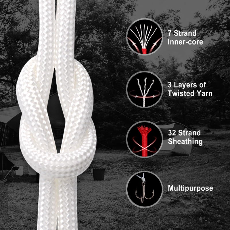 WEREWOLVES Paracord Rope, 7 Strand Type III Parachute Cord 4mm 100ft / 200ft for Crafting, DIY Projects, Survival Bracelets (White, 100 ft) - Image 2
