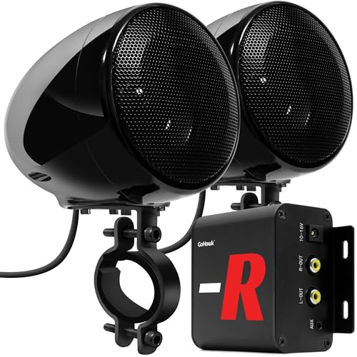 GoHawk Motorcycle Speakers Bluetooth Waterproof Radio Audio System with Amplifier, FM Radio, Volume Control, ATV UTV Compatible - Image 1
