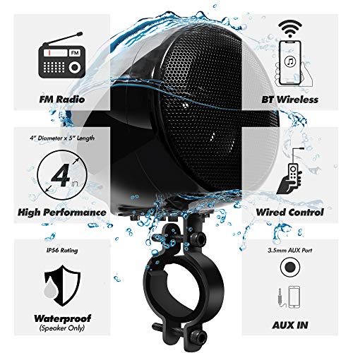 GoHawk Motorcycle Speakers Bluetooth Waterproof Radio Audio System with Amplifier, FM Radio, Volume Control, ATV UTV Compatible - Image 3