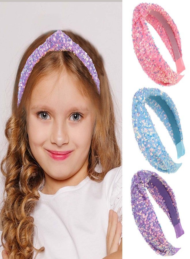 Uintoon Headbands for Girls, 3 Pack Sequin Knotted Headband for Women Set Cute Glitter Girl Headbands Purple Blue Pink Knot Headband Sparkly Hairband Head Bands Hair Accessories for Girls Toddler - Image 4