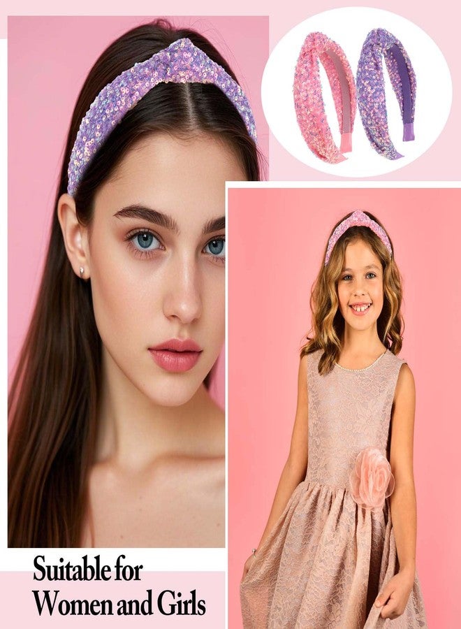 Uintoon Headbands for Girls, 3 Pack Sequin Knotted Headband for Women Set Cute Glitter Girl Headbands Purple Blue Pink Knot Headband Sparkly Hairband Head Bands Hair Accessories for Girls Toddler - Image 5