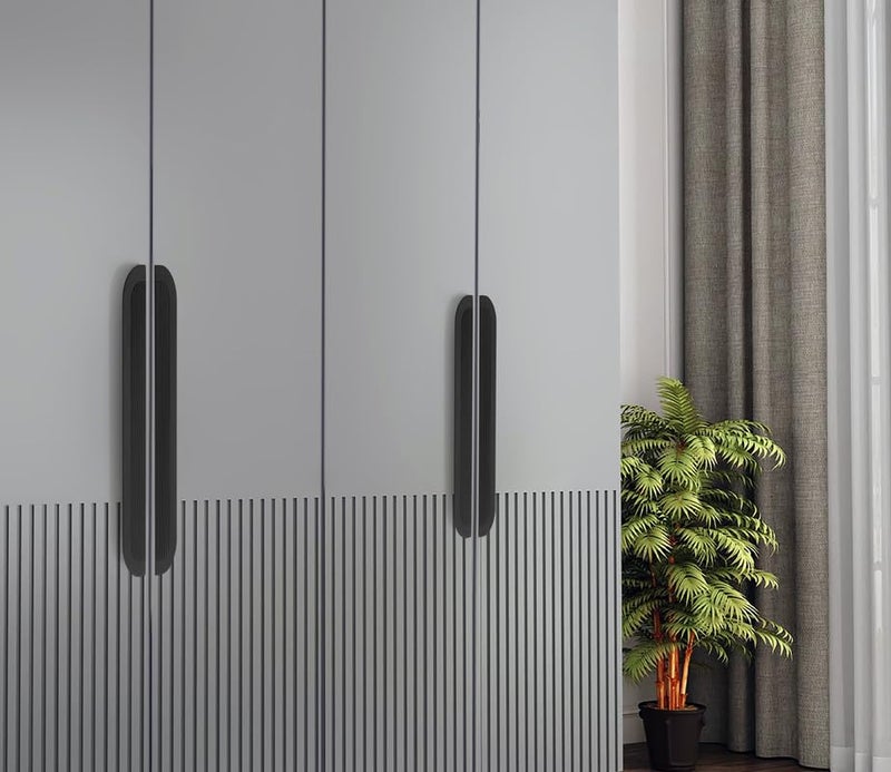 HARMONUS Fancy Aluminium Kitchen Cabinet Handle 8 Inch Long Pull Handle for Wardrobes, Door Handle, Drawer Handle, Glossy Black Finish Aluminium Alloy (1 Set-1 Pair Left & Right) HCBLACKSAC-60-8INCH - Image 1