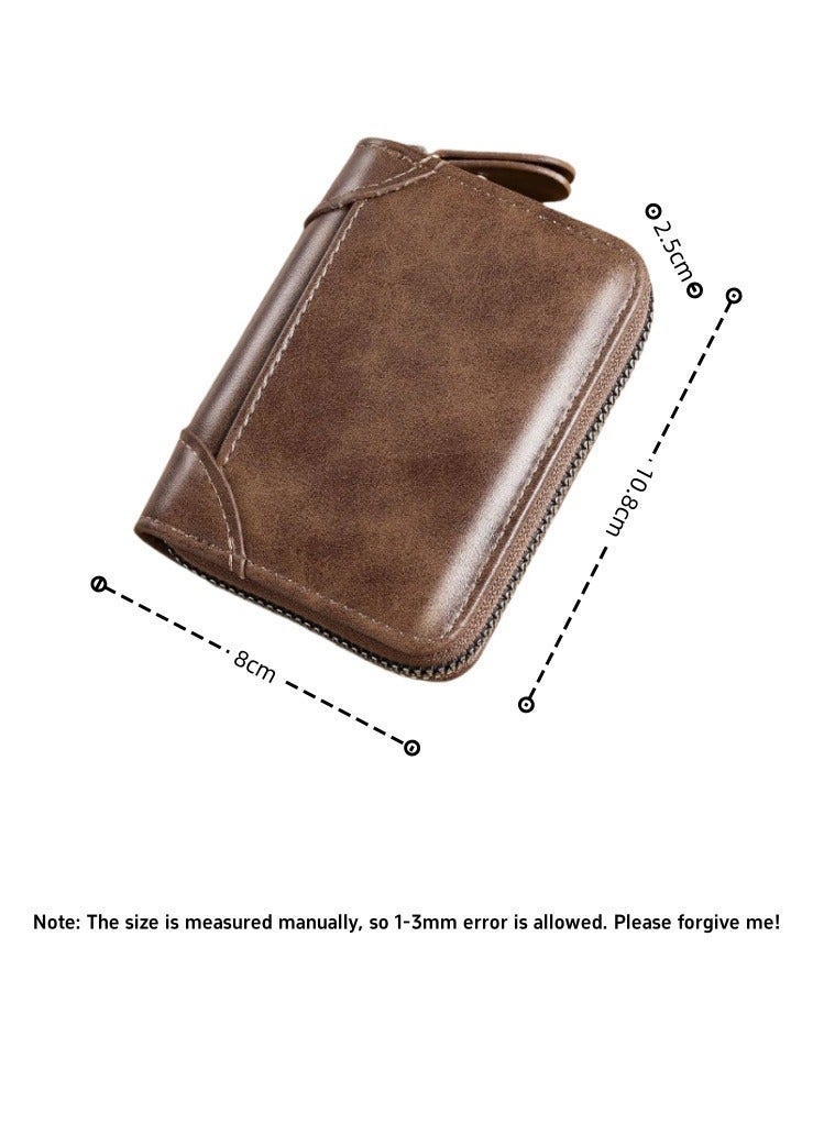 Hogan Men's RFID Blocking Leather Wallet - 12 Slot Organizer with Coin Pocket | Retro Crazy Horse Grain, Compact Slim Design (Dark Brown) - Image 5