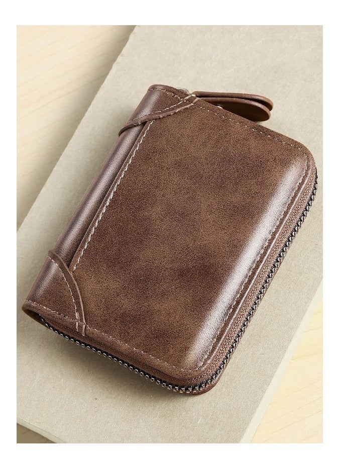 Hogan Men's RFID Blocking Leather Wallet - 12 Slot Organizer with Coin Pocket | Retro Crazy Horse Grain, Compact Slim Design (Dark Brown) - Image 2