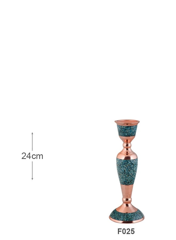 Aghajani Handcrafted Antique Copper and Turquoise Candlestick Holder, 24cm Vintage-Inspired Candle Holder for Home Decor - Image 2