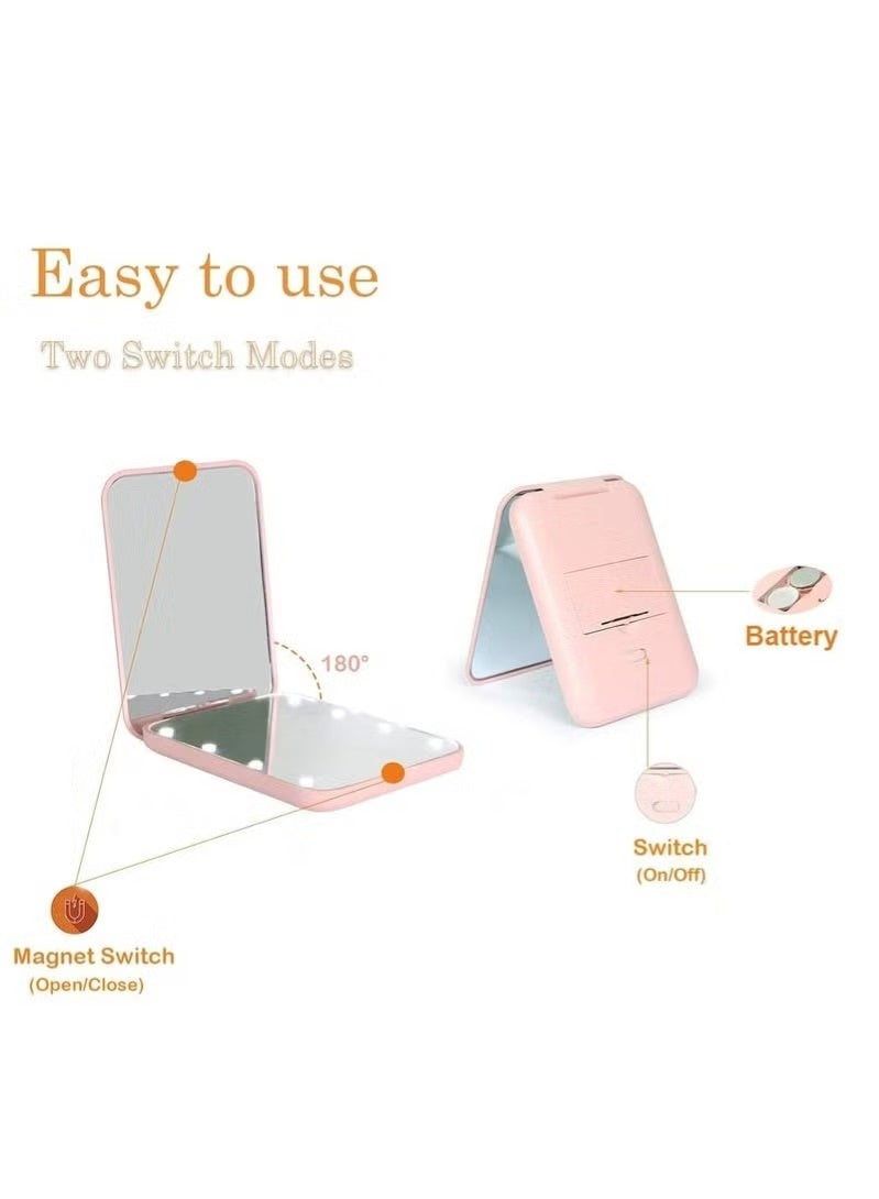 Pocket Mirror, 1X/2X Magnification LED Compact Travel Makeup Mirror With Light, 2-Sided, Portable, Folding, Handheld (Pink) - Image 5
