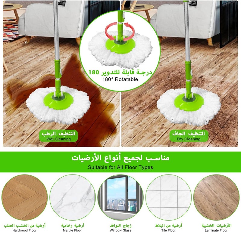 جلوكلوز ممسحة و دلو، دلو ممسحة دوارة 360 درجة سهلة العصر قابلة للسير بعجلات للاستخدام المنزلي والتجاري لجميع أنواع الأرضيات - Image 3