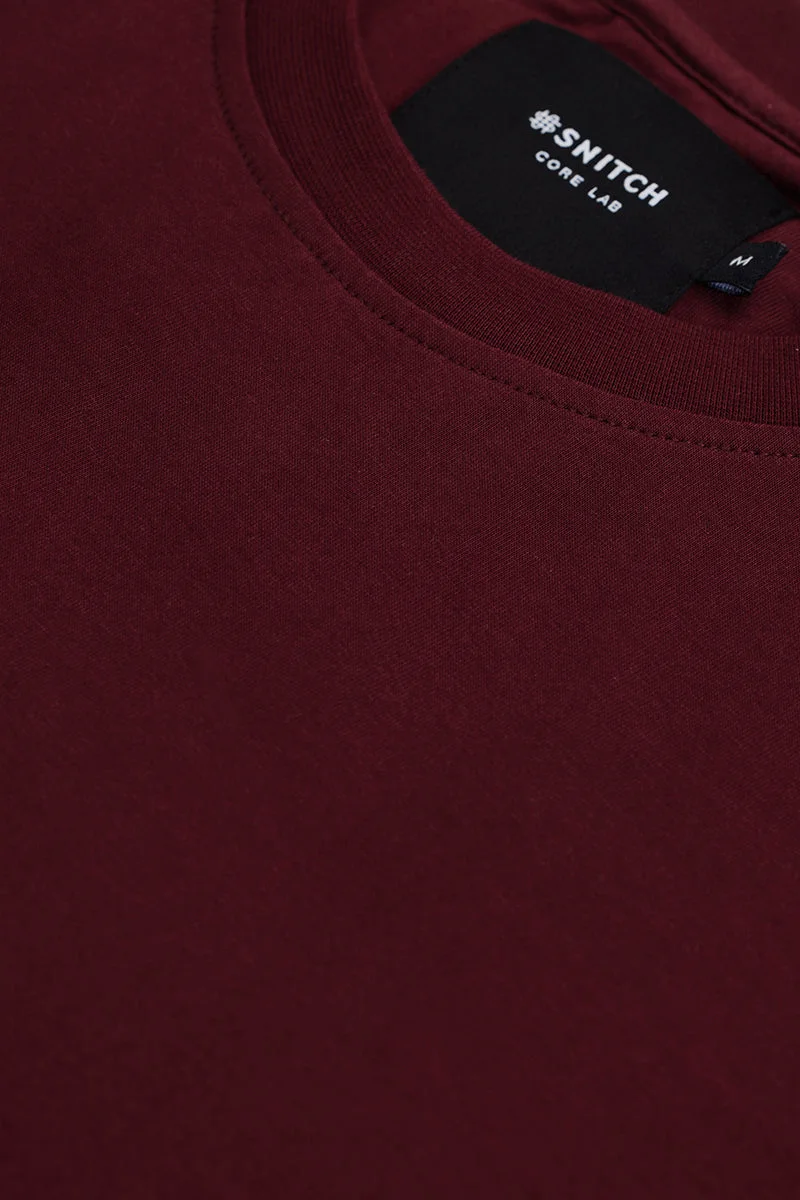 SNITCH Maroon Solid Half Sleeve Slim Fit Casual T-Shirt