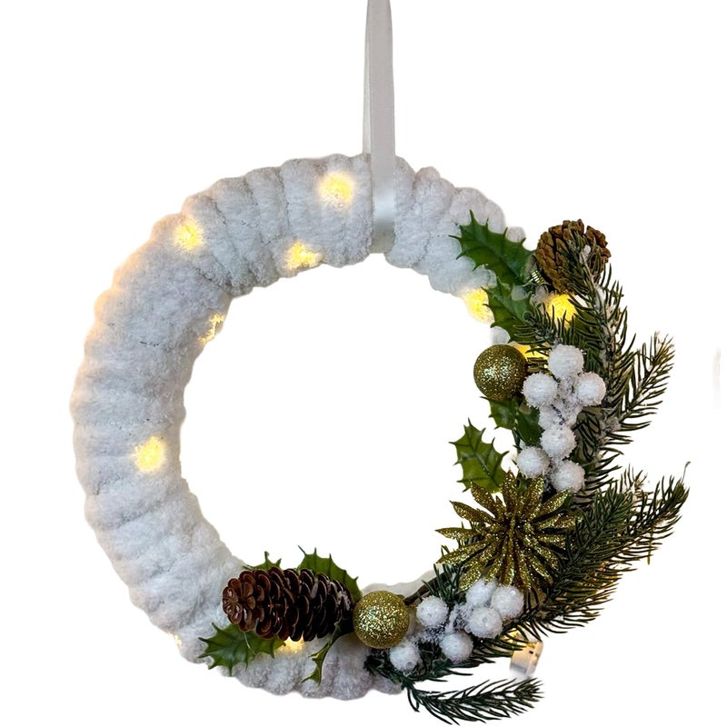 Handmade Christmas Wreath, 27 cm, Pine Branches, Pinecones, Berries, Gold Ornaments - Image 1