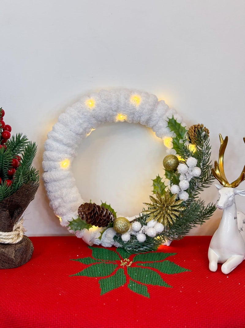 Handmade Christmas Wreath, 27 cm, Pine Branches, Pinecones, Berries, Gold Ornaments - Image 2