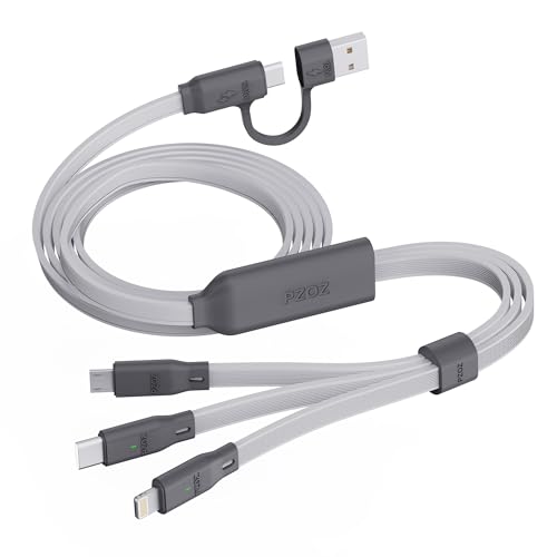 PZOZ 100W USB C USB A Charging Cable 3 in 1 Multi Fast Charging at The Same Time Multiple Charger Cord with Type C100WLightning27WMicro10W for iPhone 17 16 15 14 iPad Pro MacBook Samsung - Image 1