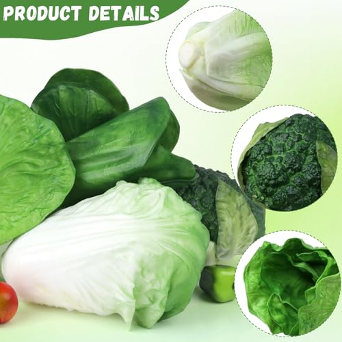 Woration Green Artificial Vegetables Set Lifelike Lettuce Broccoli Cabbage PU Food Model Decoration for Home Kitchen Shop Cabinet Supermarket Garden DIY Garland 5pcs - Image 4