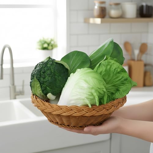 Woration Green Artificial Vegetables Set Lifelike Lettuce Broccoli Cabbage PU Food Model Decoration for Home Kitchen Shop Cabinet Supermarket Garden DIY Garland 5pcs - Image 5