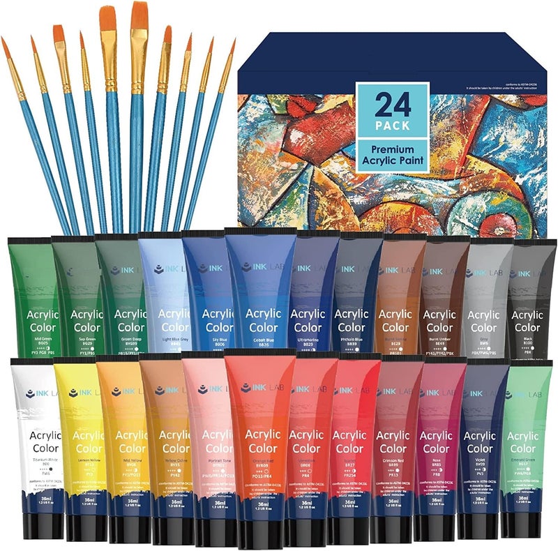 Delzon Artists Colour Set of 24 Colours X 30 ML Tubes Watercolor Painting with 6 Brushes for Beginners Students Adults Great Gift Idea