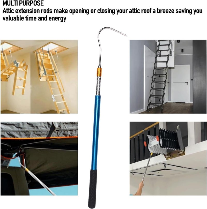 Set product combo compatible Heavy Duty U Shaped Hook Ladder Puller Aluminum Alloy Attic Pull Down System Telescopic Pole for Garage Door, Rolling Door, with Anti Slip Grip, for Various Household Needs Small apartment fit - Image 4