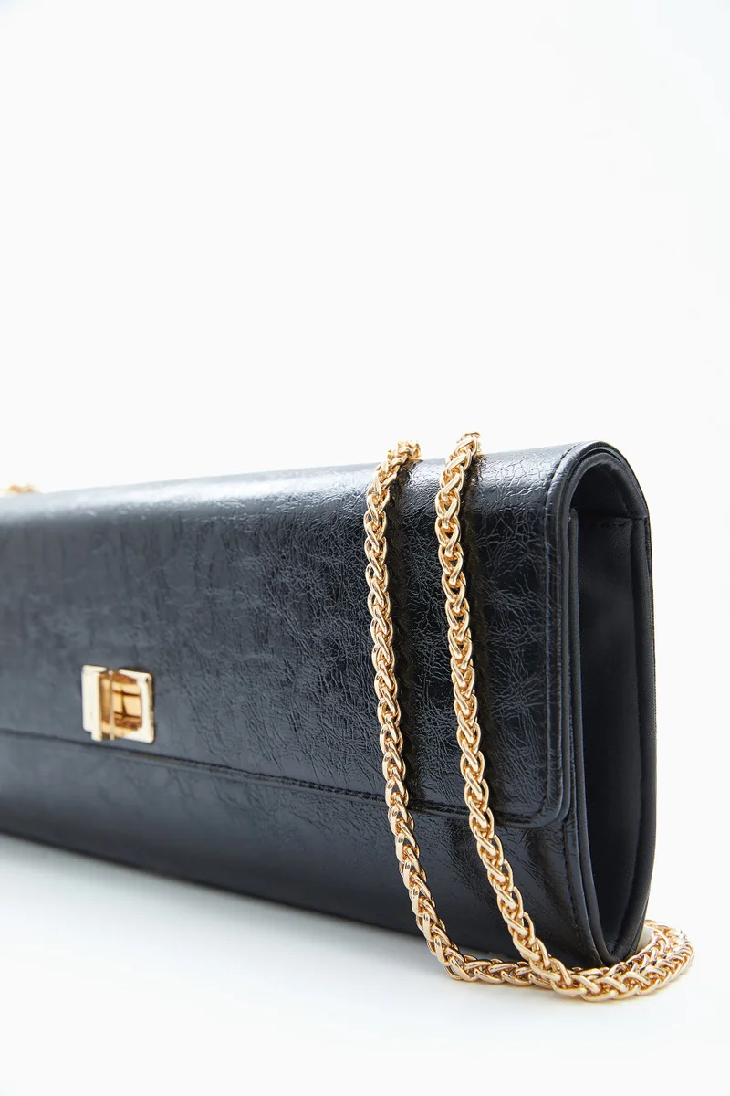 Wecre8 Black Chain-Trim Clutch by WECRE8