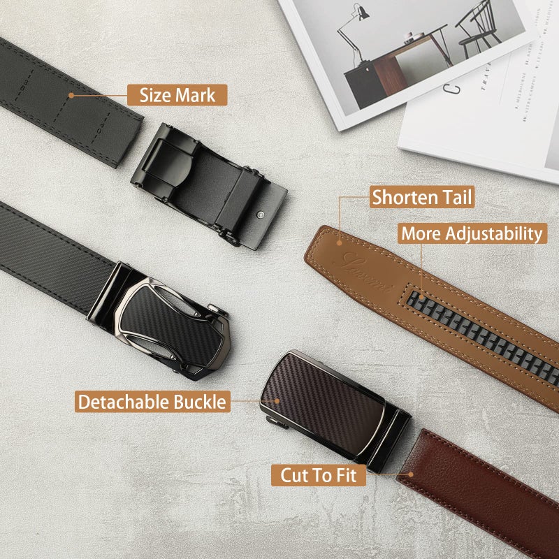 Lavemi Men's Real Leather Ratchet Dress Casual Belt, Cut to Exact Fit,Elegant Gift Box(36-1307 Black 44") - Image 5
