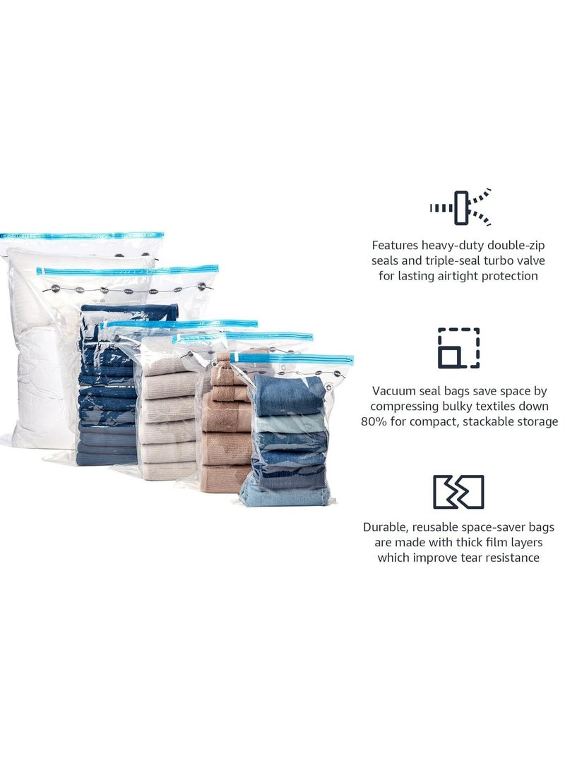 Aurheim Vacuum Storage Bags with zipper, Airtight valve and Hand Pump,17-Pack (3XL+4L+ 5M+5S)- clear, Space Saver Reusable Compression Seal Bag for Travel Clothes, Comforters, Pillows, Blankets - Image 5