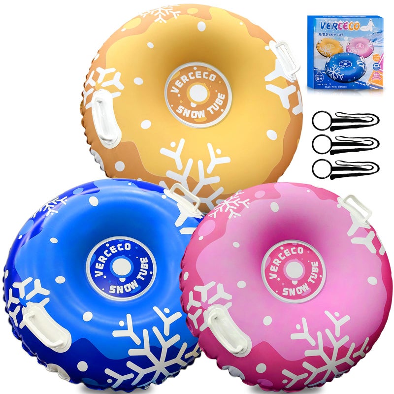 Verceco 1/3 Packs Snow Tube Inflatable Sleds for Kids Snow Tubes for Sledding Heavy Duty 36'' Snow Sleds for Kids and Adult with Handles Outdoor Snow Toys Set for Boys Girl 3PCs-Mix - Image 1