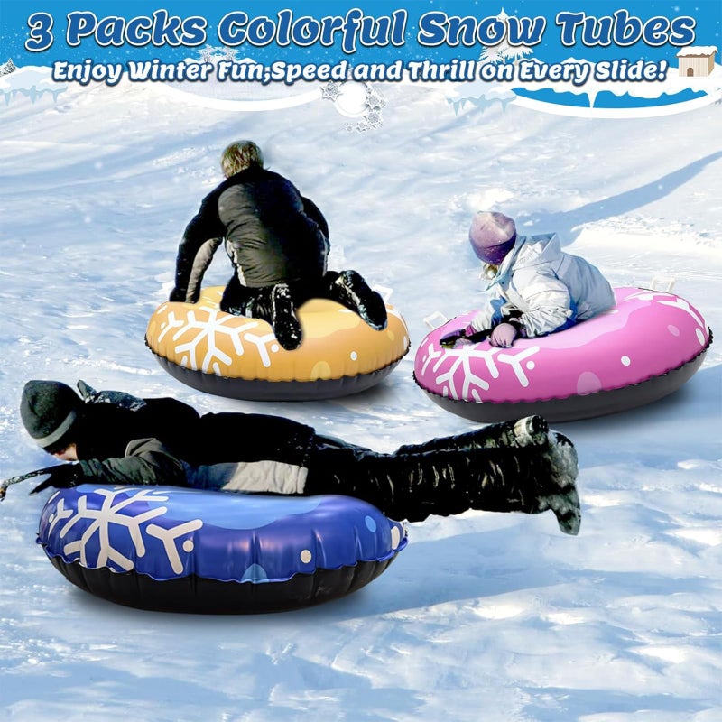 Verceco 1/3 Packs Snow Tube Inflatable Sleds for Kids Snow Tubes for Sledding Heavy Duty 36'' Snow Sleds for Kids and Adult with Handles Outdoor Snow Toys Set for Boys Girl 3PCs-Mix - Image 3