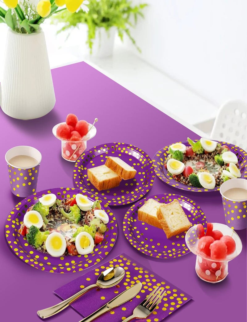 Nkaiso 141 Pieces Purple Gold Party Supplies  Party Dinnerware Sets Include Paper Plates Napkins Cups Silverware  for Wedding Bridal Shower Engagement Birthday Parties Decoration -20 Serves - Image 4