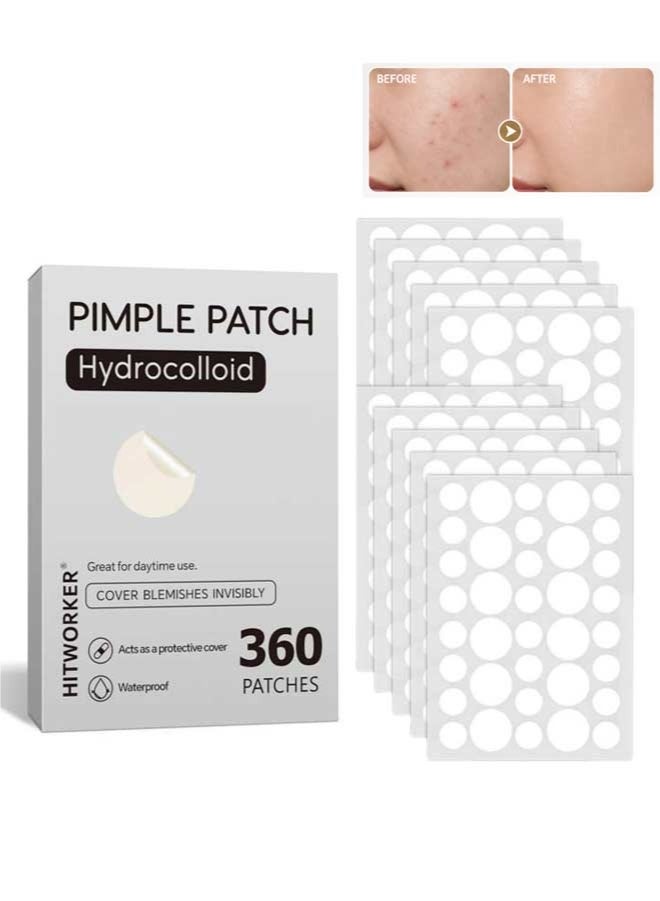 360-Pack Hydrocolloid Pimple Patches, 10mm & 12mm Sizes, Invisible, Waterproof, Skin-Friendly, Acne Spot Treatment Covers, Blemish Concealing Stickers, For Daytime Protection & Nurturing - Image 1