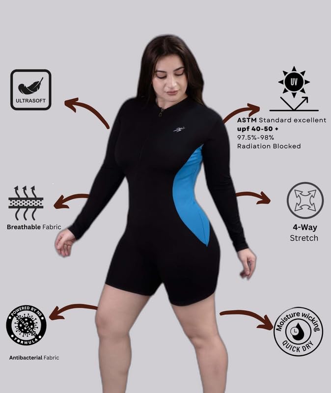 Keepfit upf40+uv n9 Antibacterial 1 Peice Zipper Padded Swimwear Set for Women Black |Swimming Suit for Women - Image 5