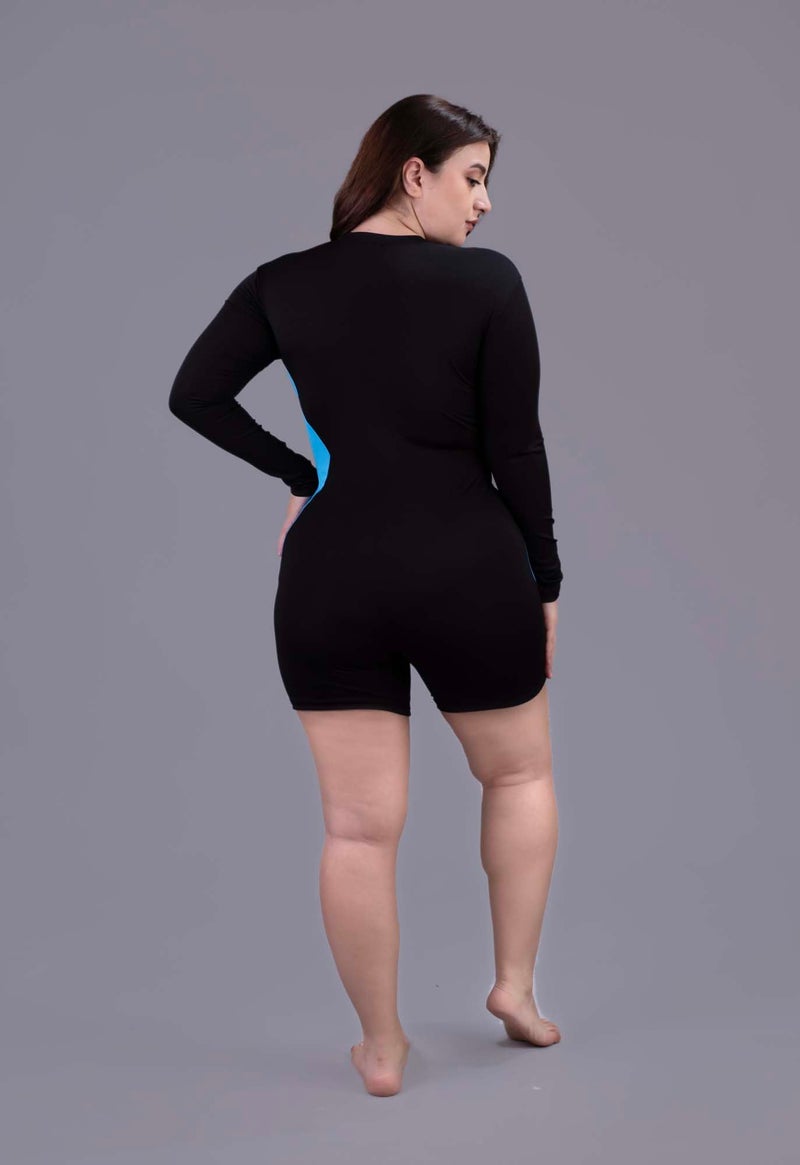 Keepfit upf40+uv n9 Antibacterial 1 Peice Zipper Padded Swimwear Set for Women Black |Swimming Suit for Women - Image 4