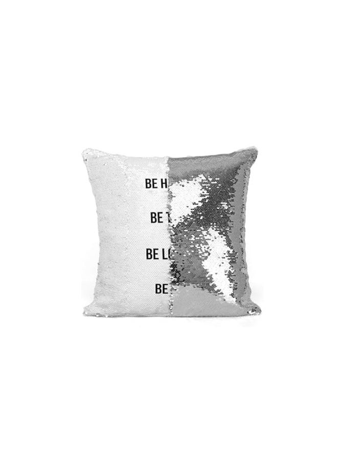 LIT Be Happy Be Lovely Be True Be You Sequin Magic Flip Throw Pillow White  - Image 2