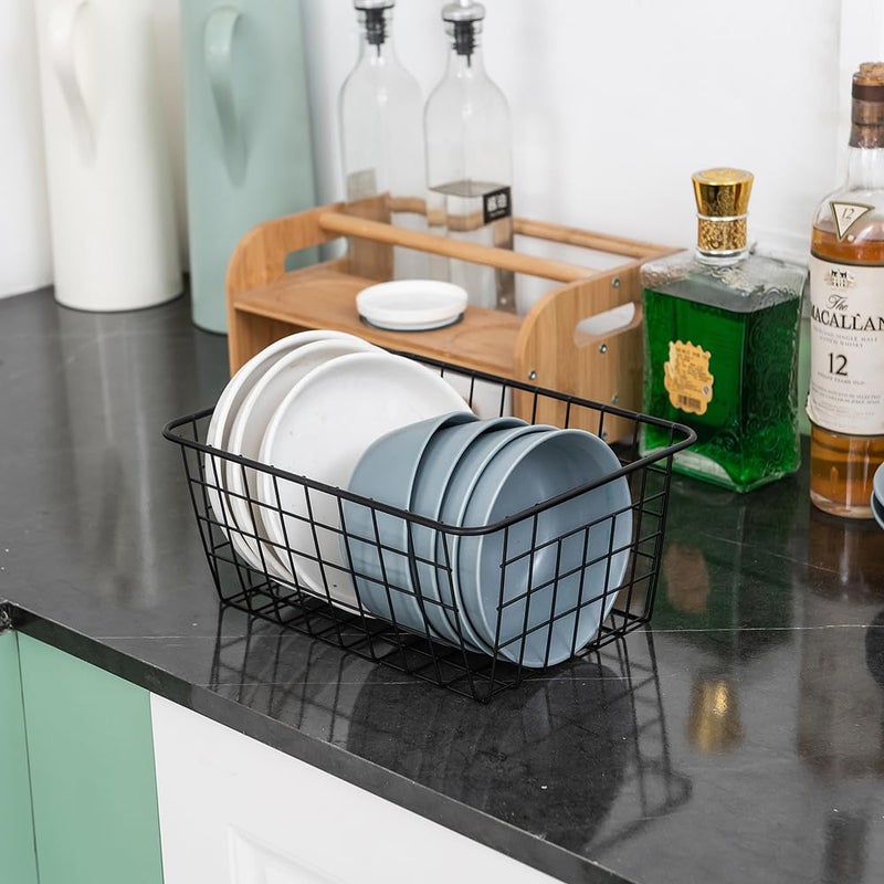Junchu Cherry Wire Storage Basket 4 Pack Perfect Kitchen Pantry Organization Storage Basket Laundry Basket Countertop Organization Use To Kitchen Bathroom Bedroom Living Room Office Black - Image 5