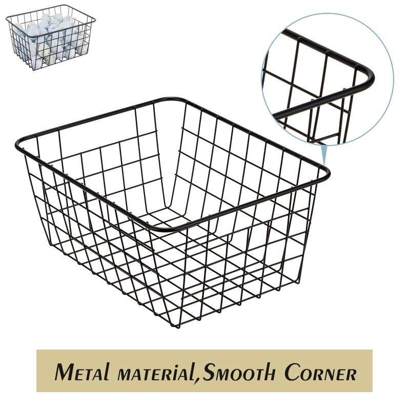 Junchu Cherry Wire Storage Basket 4 Pack Perfect Kitchen Pantry Organization Storage Basket Laundry Basket Countertop Organization Use To Kitchen Bathroom Bedroom Living Room Office Black - Image 4
