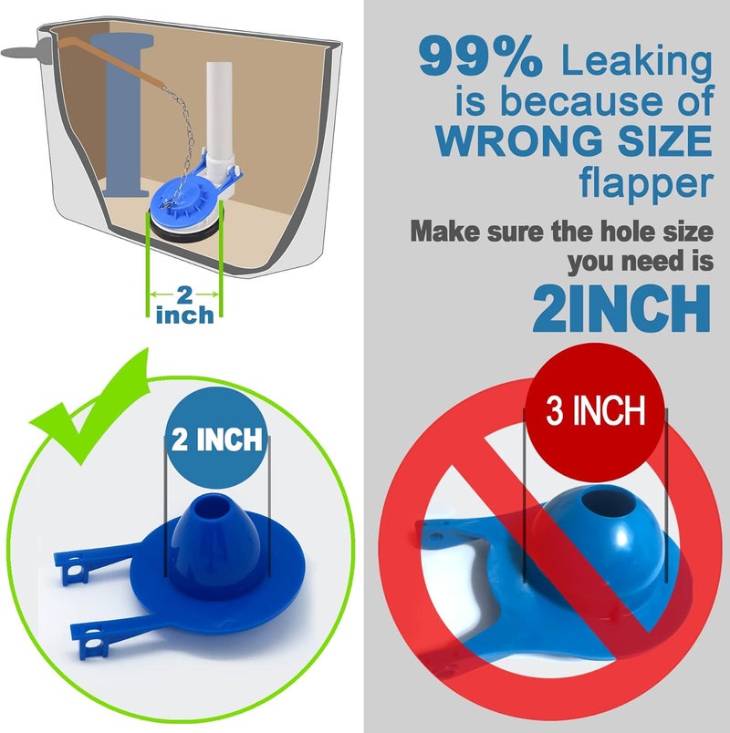 Uming Toilet Flapper Replacement kit 2 inch (2 Pack) Universal for American Standard Toilet Easy to Install with Stainless Chain & Long Lasting Rubber fit 2'' Flush Valve Toilet Leaking Flapper - Image 2