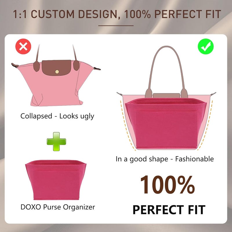Doxo Purse Organizer Insert Compatible with Longchamp Tote Bag (Large,Rosy) - Image 3