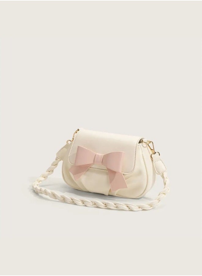 Glitters - Sweet & Stylish: White Crossbody Bag with Pink Bow for Kids - Image 1