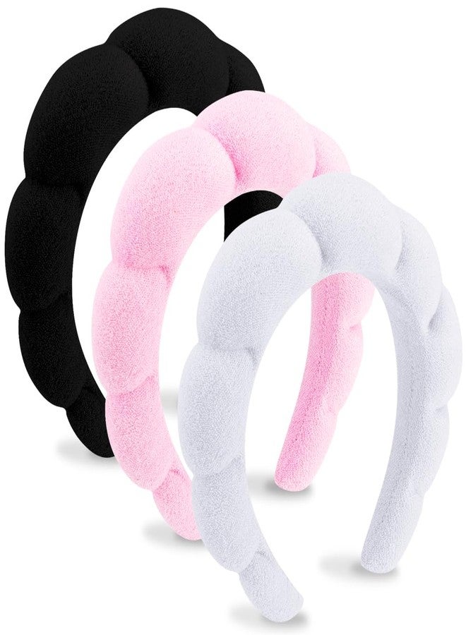 AOPRIE SPA Headbands for Washing Face Makeup Headbands with Bow Hair Band Women Facial Head Band Wrist Towel Wraps For Shower Face Mask Black Pink White, 3 Pack - Image 1