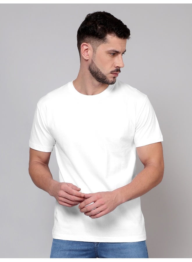Beyoung White Plain T-shirt For Men  - Image 1