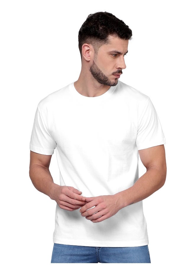 Beyoung White Plain T-shirt For Men  - Image 3
