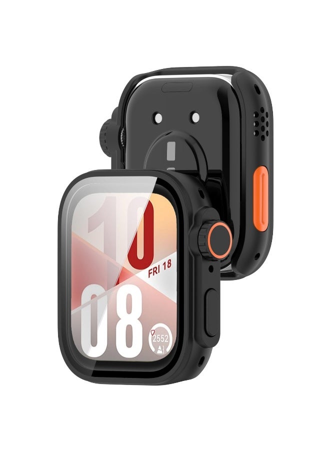 Full Coverage Case with Screen Protector Compatible with Huawei Watch Fit 4 Pro PC and Real Glass Protective Case Cover Smart Watch Accessories (Black)  - Image 3