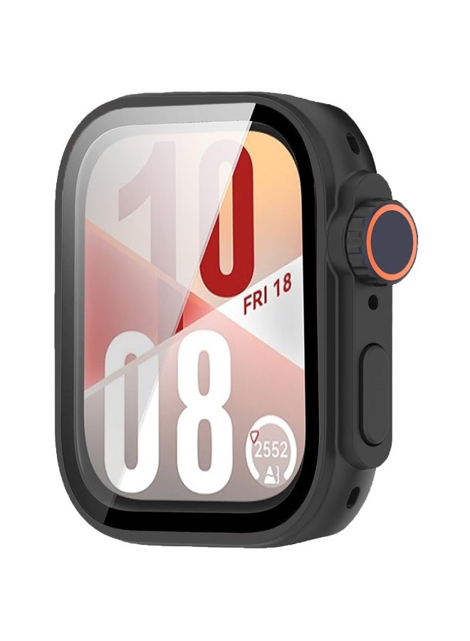 Full Coverage Case with Screen Protector Compatible with Huawei Watch Fit 4 Pro PC and Real Glass Protective Case Cover Smart Watch Accessories (Black)  - Image 2
