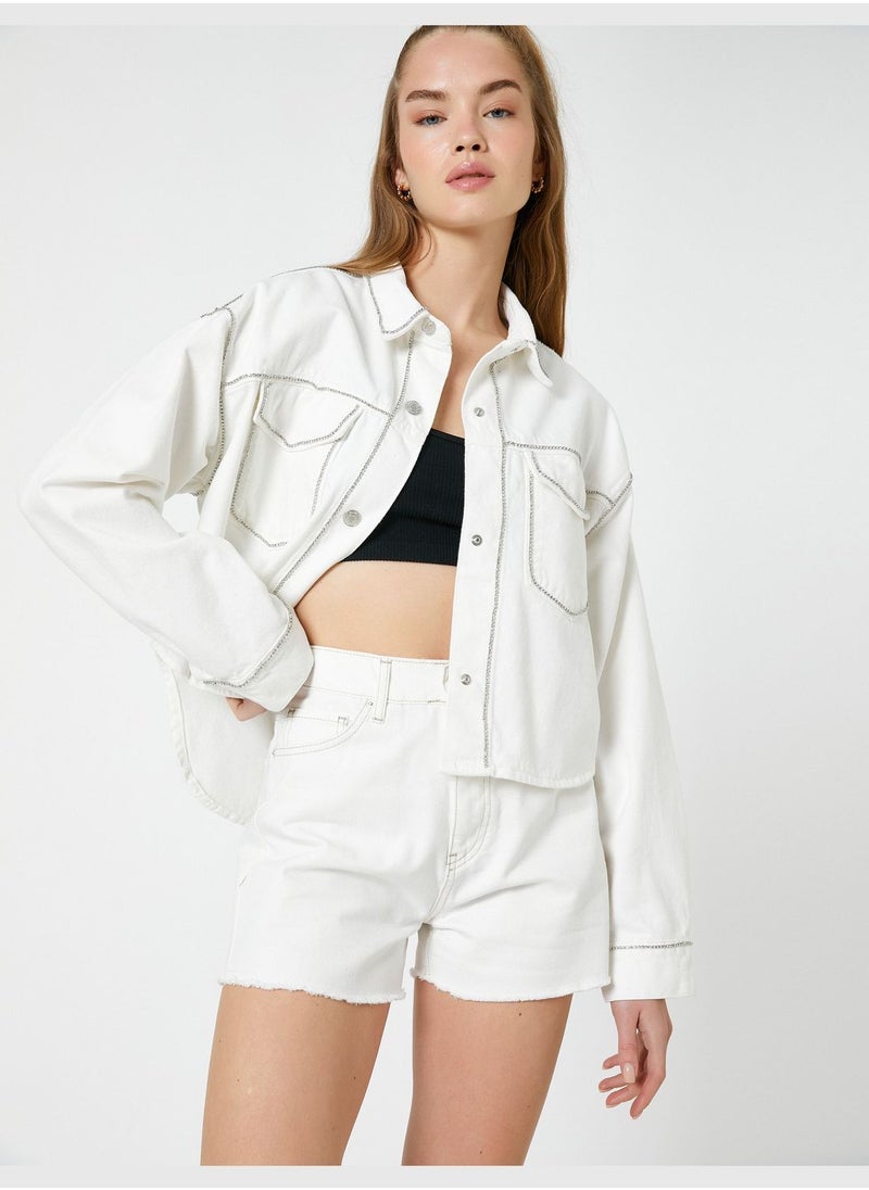 KOTON - Jeweled Crop Denim Jacket - Image 1