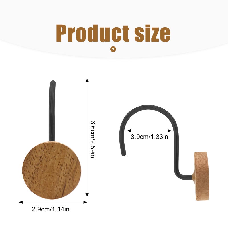 JTDTH Shower Curtain Hooks, Wood Decorative Shower Curtain Rings, Modern Round Log Shower Curtain Hangers, 12PCS Shower Hooks for Shower Curtain Rod, Bedroom, Living Room (Black) - Image 4