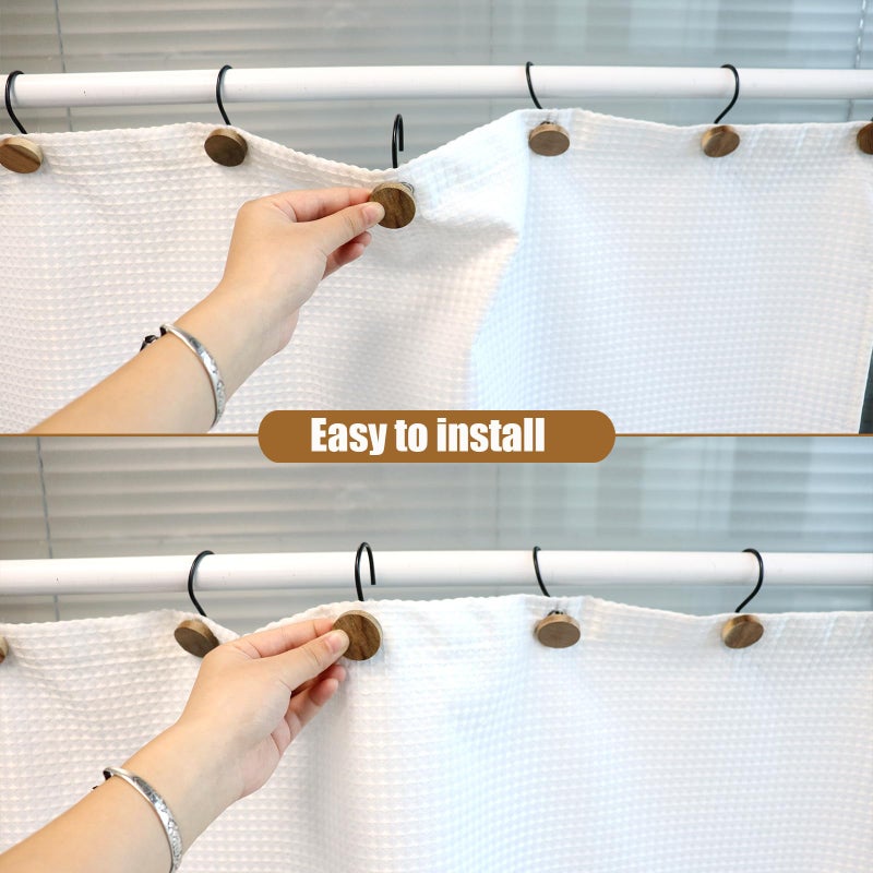 JTDTH Shower Curtain Hooks, Wood Decorative Shower Curtain Rings, Modern Round Log Shower Curtain Hangers, 12PCS Shower Hooks for Shower Curtain Rod, Bedroom, Living Room (Black) - Image 3