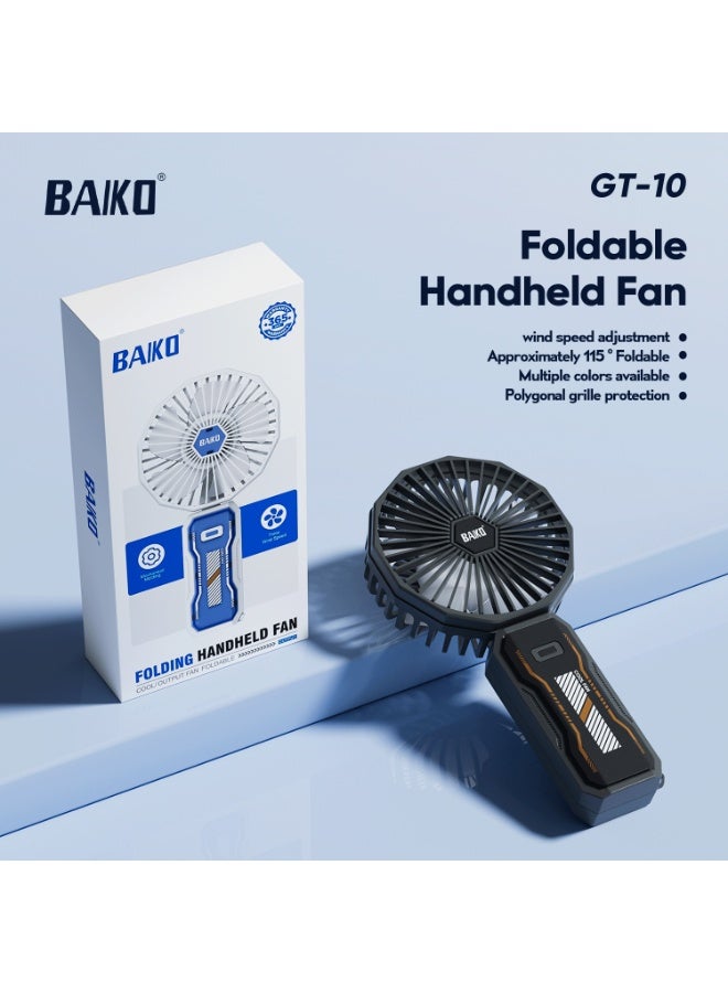 BAIKO GT10 Portable Foldable Mini Handheld Fan with Type-C Charging, 2400mAh Dual Battery, Adjustable Wind Speed, 115° Foldable Cooling Fan for Travel, Office, Camping & Home - Image 1
