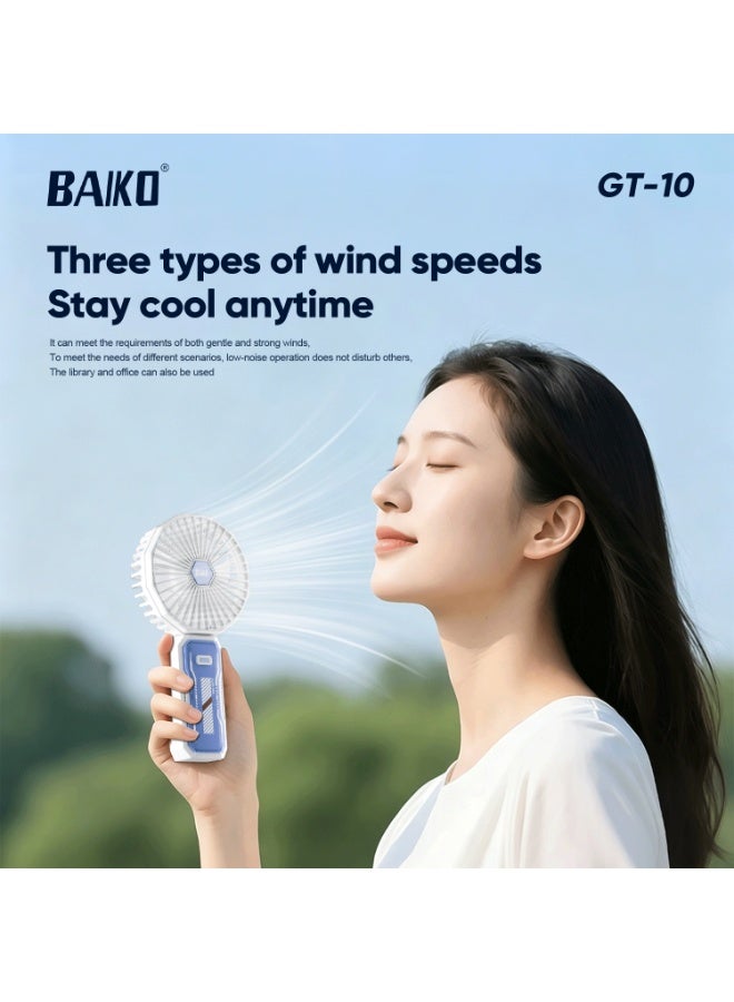 BAIKO GT10 Portable Foldable Mini Handheld Fan with Type-C Charging, 2400mAh Dual Battery, Adjustable Wind Speed, 115° Foldable Cooling Fan for Travel, Office, Camping & Home - Image 2